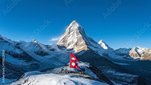 majestic mount everest himalayan peak landscape nepal flag