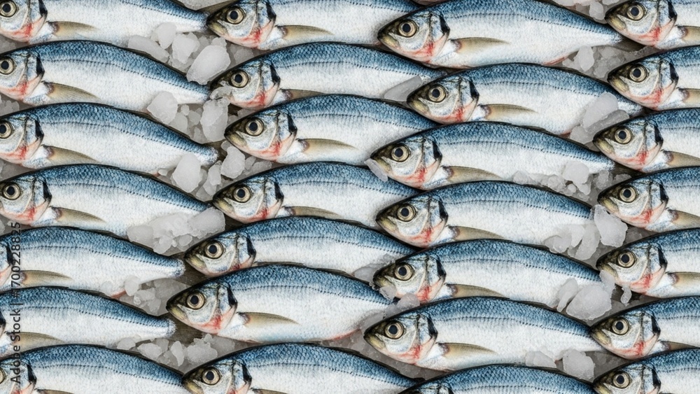Obraz premium Fresh Sardines on Ice (Reflective Pattern)