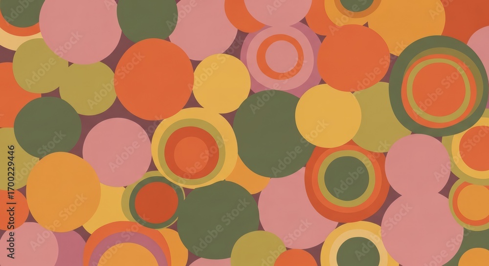Retro Circles Pattern in Earth Tones, Seamless Repeating Background