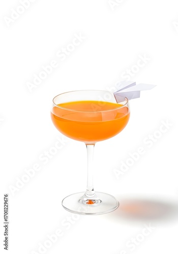 Orange Cocktail with Paper Airplane Garnish – Creative Drink, Artistic Beverage, High-Resolution Beverage Photography.