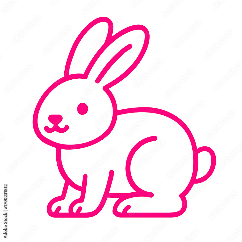 Obraz premium Pink bunny outline, a cute and stylized animal drawing for easter designs