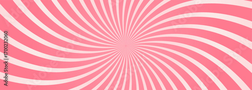 Candy color sunburst background. Abstract pink cream sunbeams design wallpaper. Colorful spinning lines for template, banner, poster, flyer. Sweet rotating cartoon swirl or whirlpool. Vector backdrop