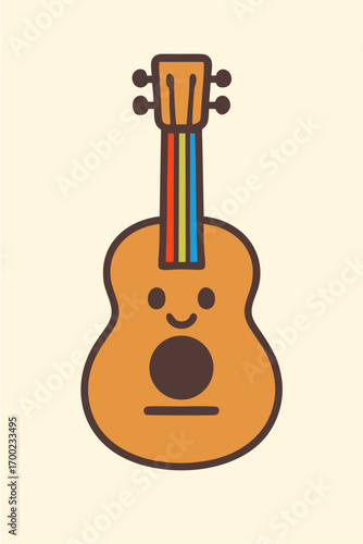 Cute ukulele illustration with a rainbow fretboard A cheerful musical instrument