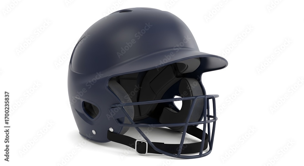 Naklejka premium Modern Dark Blue Baseball Batting Helmet with Face Guard Isolated on White Background for Sports Safety and Protection