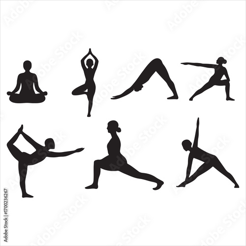 Empower your wellness brand with this stunning yoga pose silhouette collection for fitness promotions