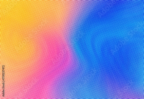 Colorful abstract background featuring a vibrant radiant mesh gradient, with a smooth blend of blue, pink, and yellow hues and a subtle halftone pattern