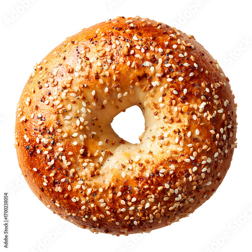 Bagel everything, isolated on white background, realistic, studio lighting, centered, no shadow, transparent background