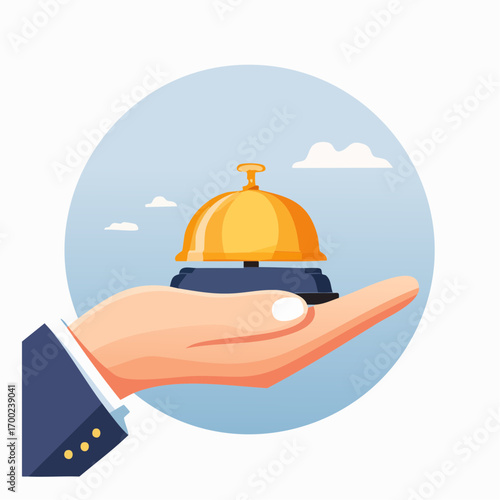 Hand Holding A Golden Service Bell