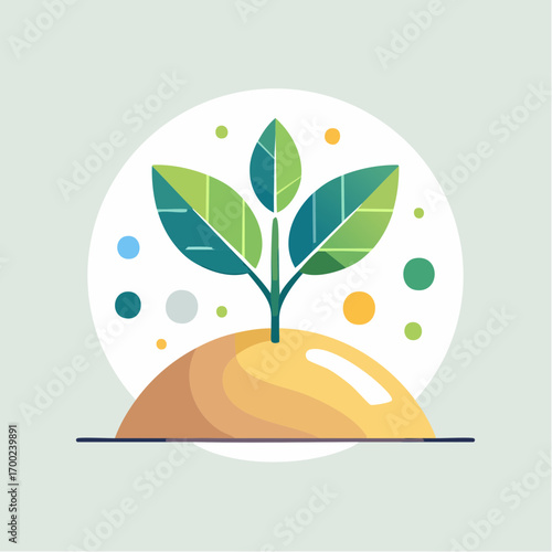 Green Plant Growth Icon Illustration on Light Green Background