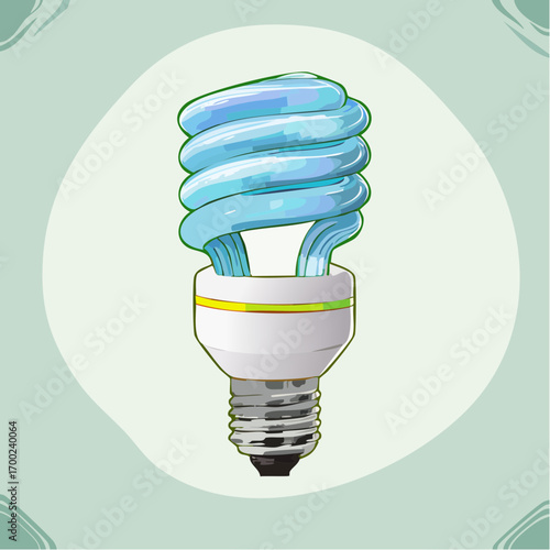 Blue Energy Saving Lightbulb On Green Swirls Background