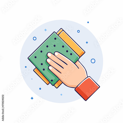 Hand Holding Green And Orange Sponge For Cleaning