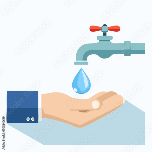 Hand Catching Water Drop From Faucet