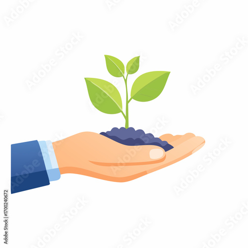 Hand Holding Young Plant With Soil