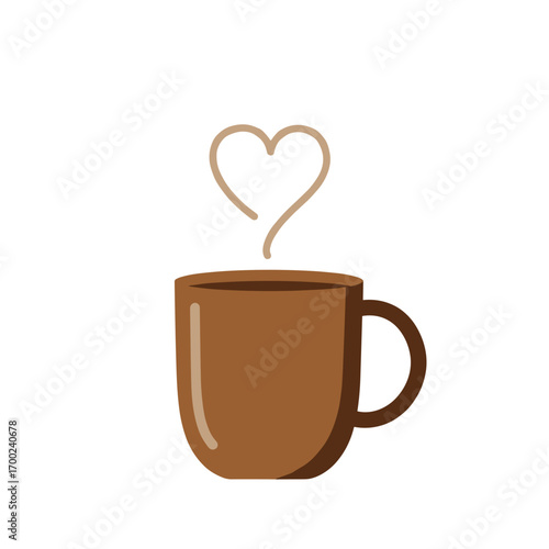 Brown coffee cup with heart-shaped steam rising above  