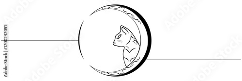 line art black cat dan moon for a halloween day