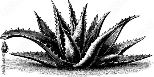 Vintage aloe leaf illustration in engraving style for botanical design