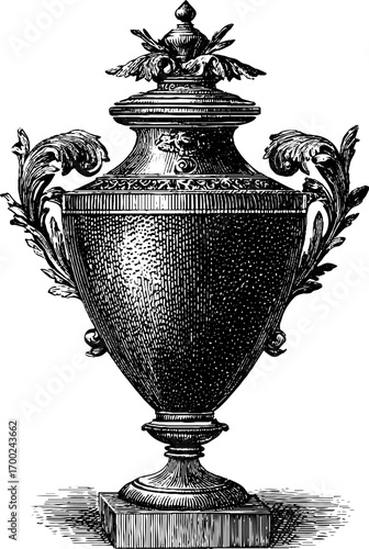 Vintage engraving style illustration of classical amphora design