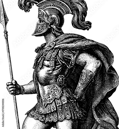 Ancient warrior in vintage engraving style for historical design