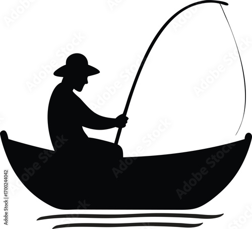 Fisherman in Boat Silhouette Vector