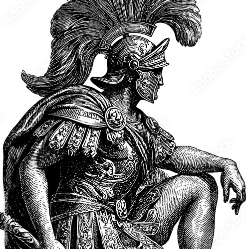 Ancient warrior in vintage engraving style illustration for historical design