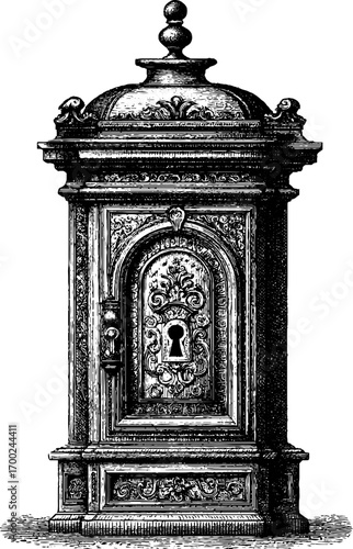 Vintage engraving style of antique safe illustration for retro design
