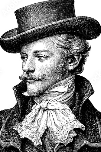 Elegant aristocrat portrait in vintage engraving style for retro-themed designs