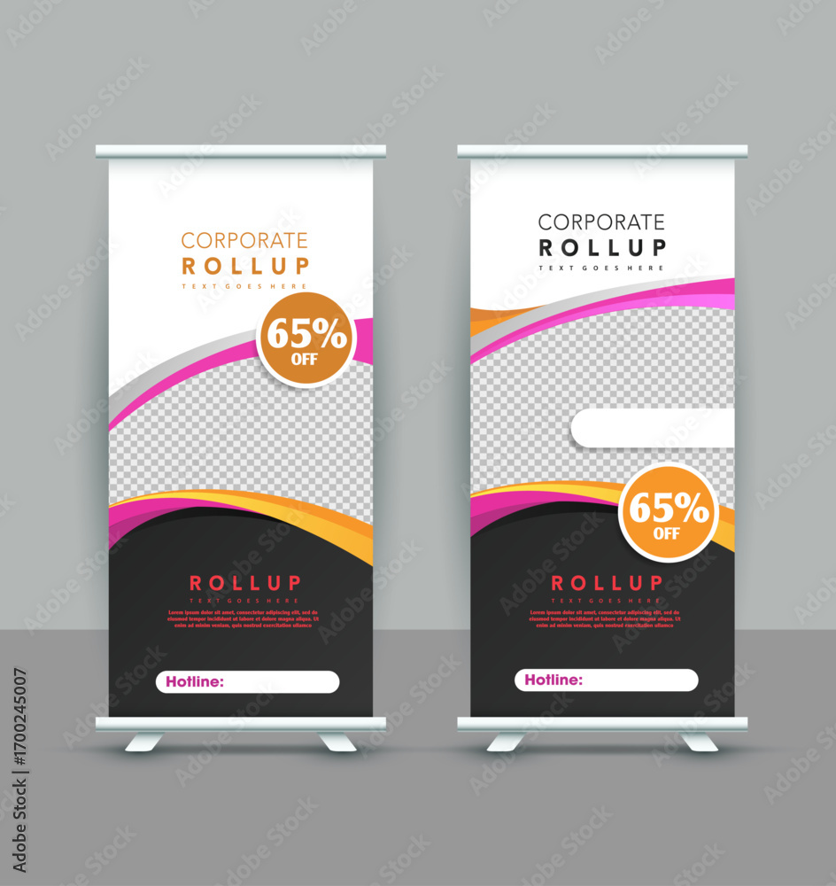 Fototapeta premium Company promotional roll up banner template elegant contrast checkered curves