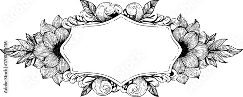 Ornate art nouveau floral frame in vintage engraving style for elegant designs