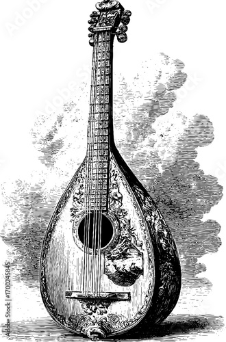 Vintage hand drawn engraving of balalaika for retro design