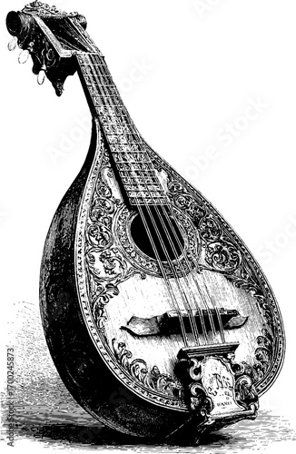 Vintage balalaika art in engraving style for retro music design