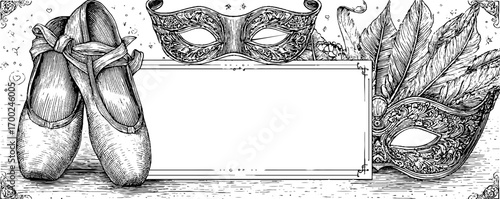Elegant ballet and masquerade scene in vintage engraving style for artistic design
