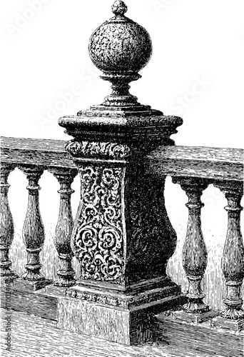 Vintage engraving style illustration of ornate balustrade architecture design