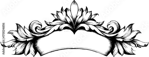 Vintage baroque ornament in hand drawn engraving style for design