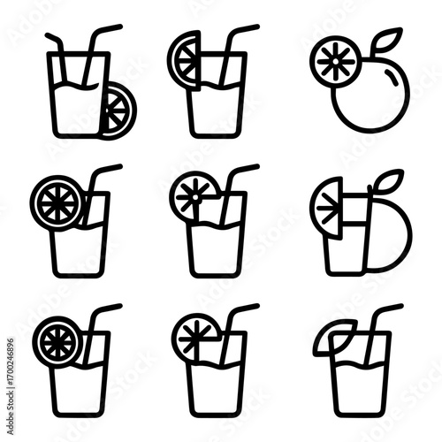 Collection of Simple Line Art Orange Juice Glasses.