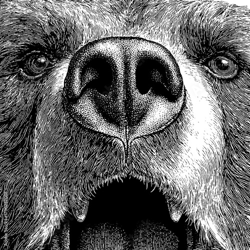 Vintage engraving style illustration of a bear muzzle for retro design