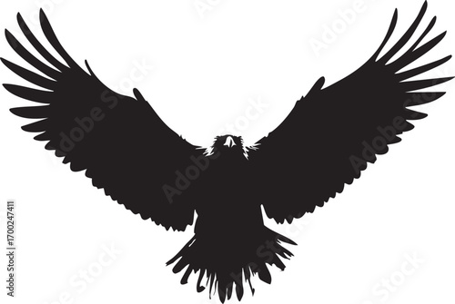 Flying Raven Silhouette Vector – Bold Black Bird in Motion, Symbol of Mystery, Freedom, and Strength for Nature Themes