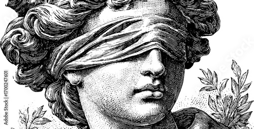 Antique style hand drawn blindfold portrait for retro design and decor