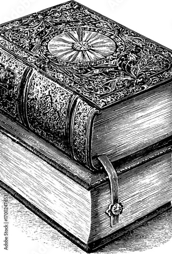 Intricately detailed vintage book illustration for antique literature enthusiasts