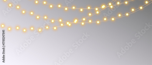 Light garland christmas decoration festive glow abstract transparent gold isolated winter holiday party lamp bright string chain png