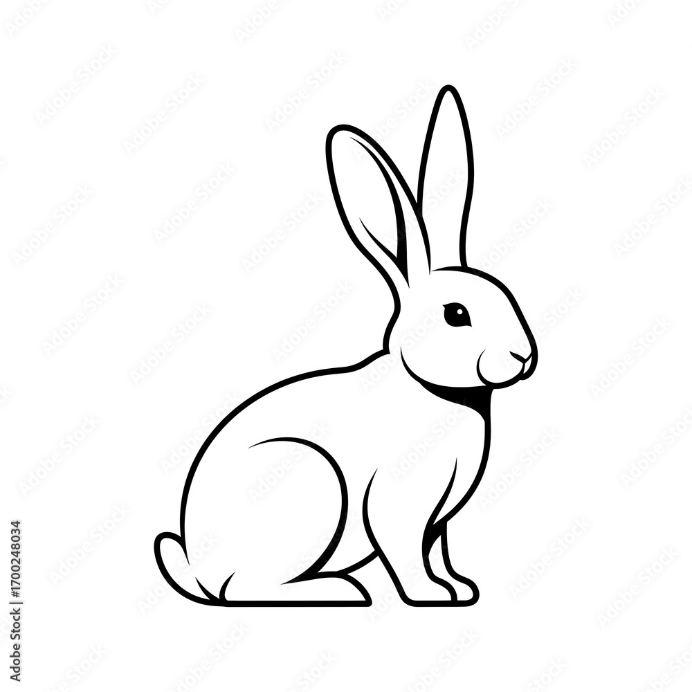 Fototapeta premium Simple rabbit logo or icon, black outline drawing, isolated on white background, vector.