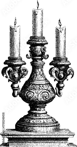 Vintage candelabra engraving illustration for decor and design projects