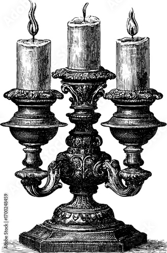 Vintage hand drawn engraving of ornate candelabra for retro themed design