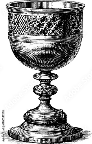 Vintage hand-drawn engraving of ornate chalice for retro design and decor