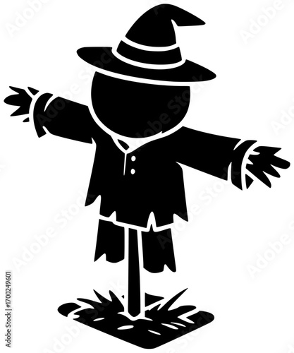 farmer illustration scarecrow silhouette halloween logo farm icon autumn outline cartoon hat seasonal garden funny fall spooky scary agriculture shape adults vector graphic background