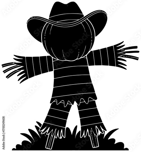 farmer illustration scarecrow silhouette halloween logo farm icon autumn outline cartoon hat seasonal garden funny fall spooky scary agriculture shape adults vector graphic background