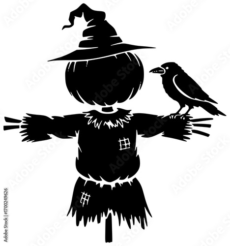 farmer illustration scarecrow silhouette halloween logo farm icon autumn outline cartoon hat seasonal garden funny fall spooky scary agriculture shape adults vector graphic background