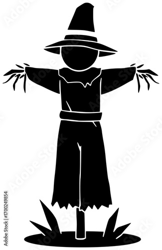 farmer illustration scarecrow silhouette halloween logo farm icon autumn outline cartoon hat seasonal garden funny fall spooky scary agriculture shape adults vector graphic background