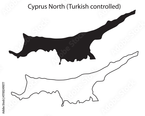 Simple Northern Cyprus map silhouette vector. Clean black island outline of the Mediterranean region, ideal for travel, infographic, and design use