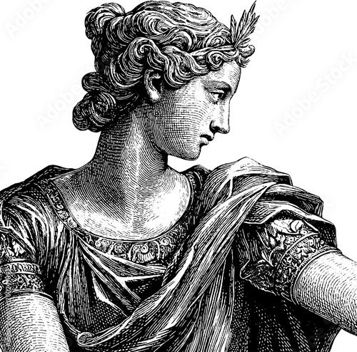 Classical portrait of woman in vintage engraving style for artistic design