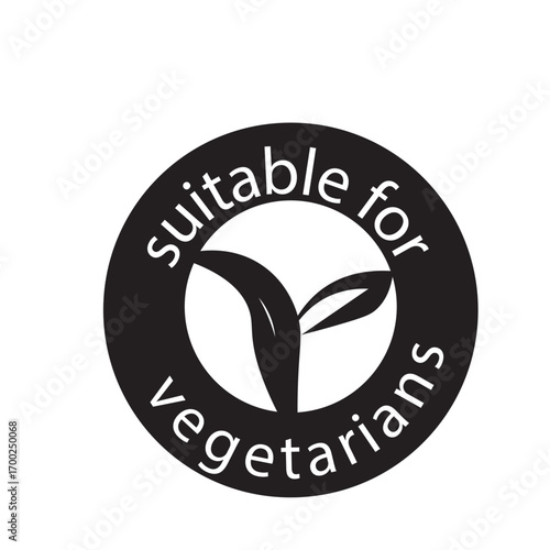 Suitable for Vegetarians stamp sticker with Leaves icon vector illustration
